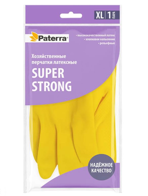 ПЕРЧАТКИ хозяйственные, резиновые SUPER STRONG, р-р XL, PATERRA