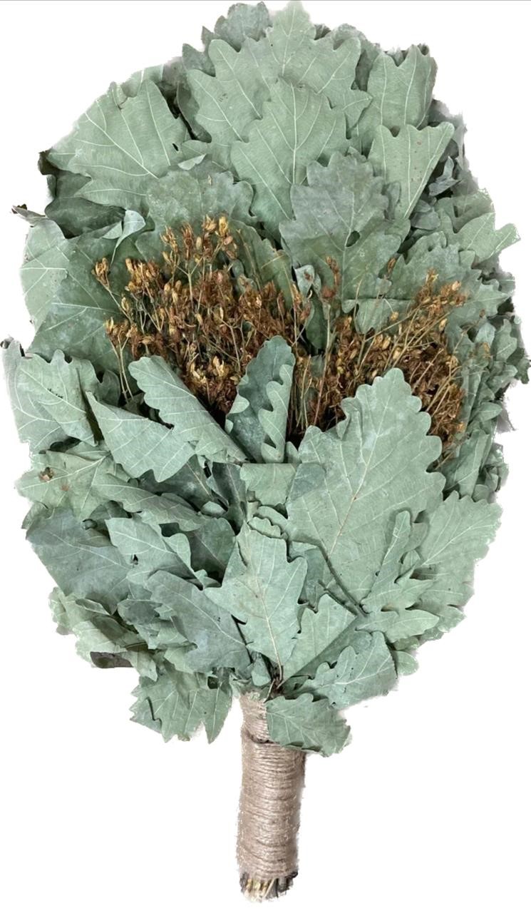 Веник дубовый КАВКАЗСКИЙ ПРЕМИУМ  с ТРАВАМИ + ручка джут