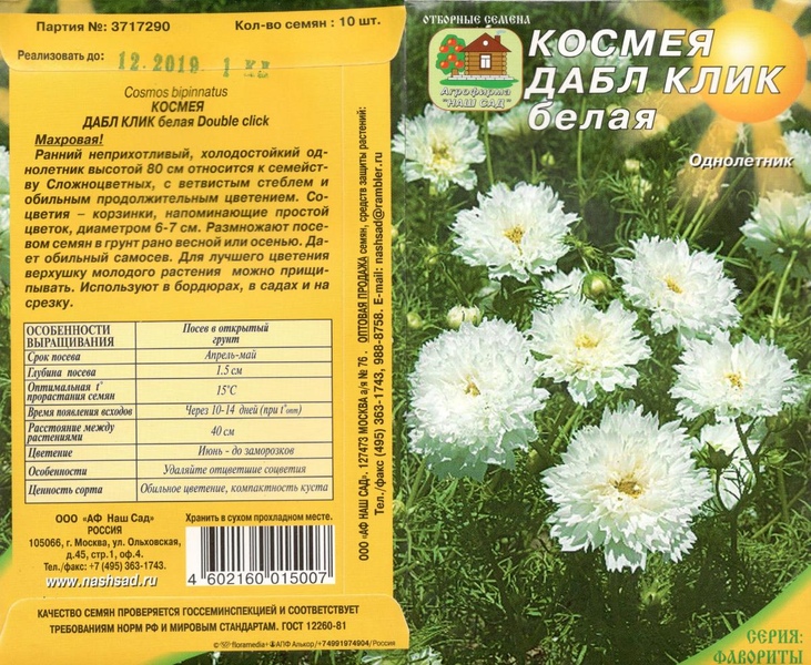 Космея_Дабл Клик белая махр_10_шт._Наш Сад